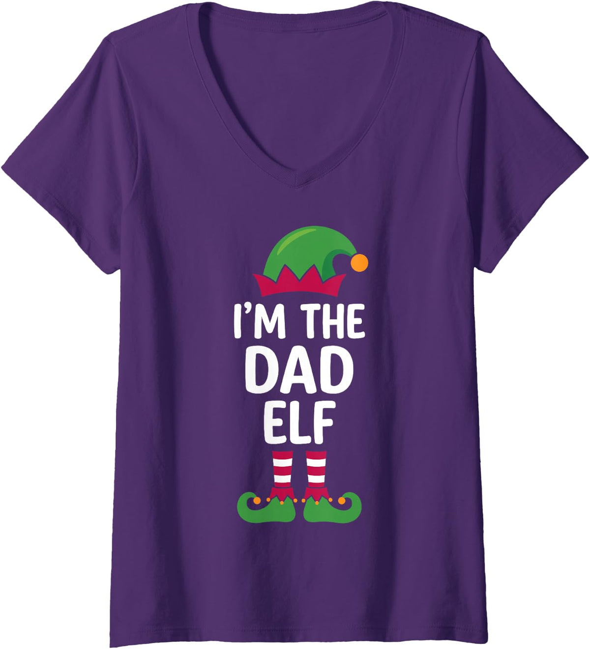 Women's I'm the Dad Elf Funny Matching Family Christmas for Fathers V-Neck T-Shirt - Purple