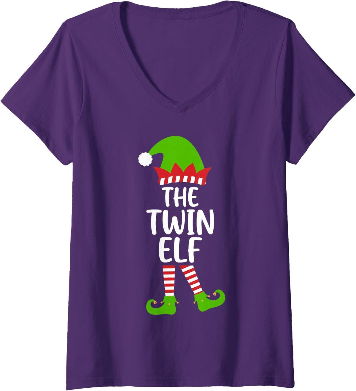 Women's I'm the Twin Elf Funny Xmas Party Family Group Matching V-Neck T-Shirt - Purple