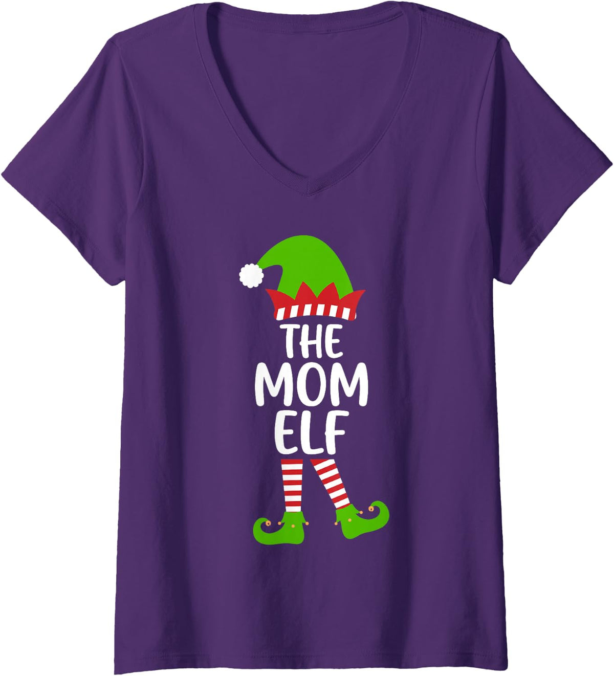 Women's I'm the Mom Elf Holiday Xmas Party Matching Family Group V-Neck T-Shirt - Purple
