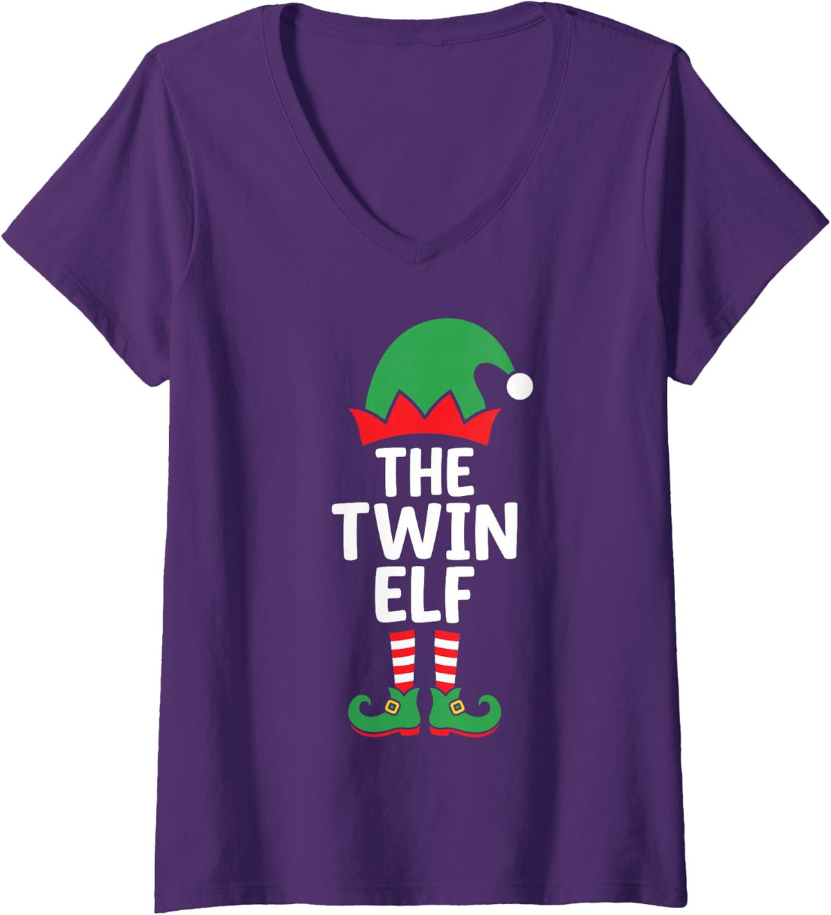 Women's The Twin Elf Funny Christmas Eve Matching Family Team V-Neck T-Shirt - Purple