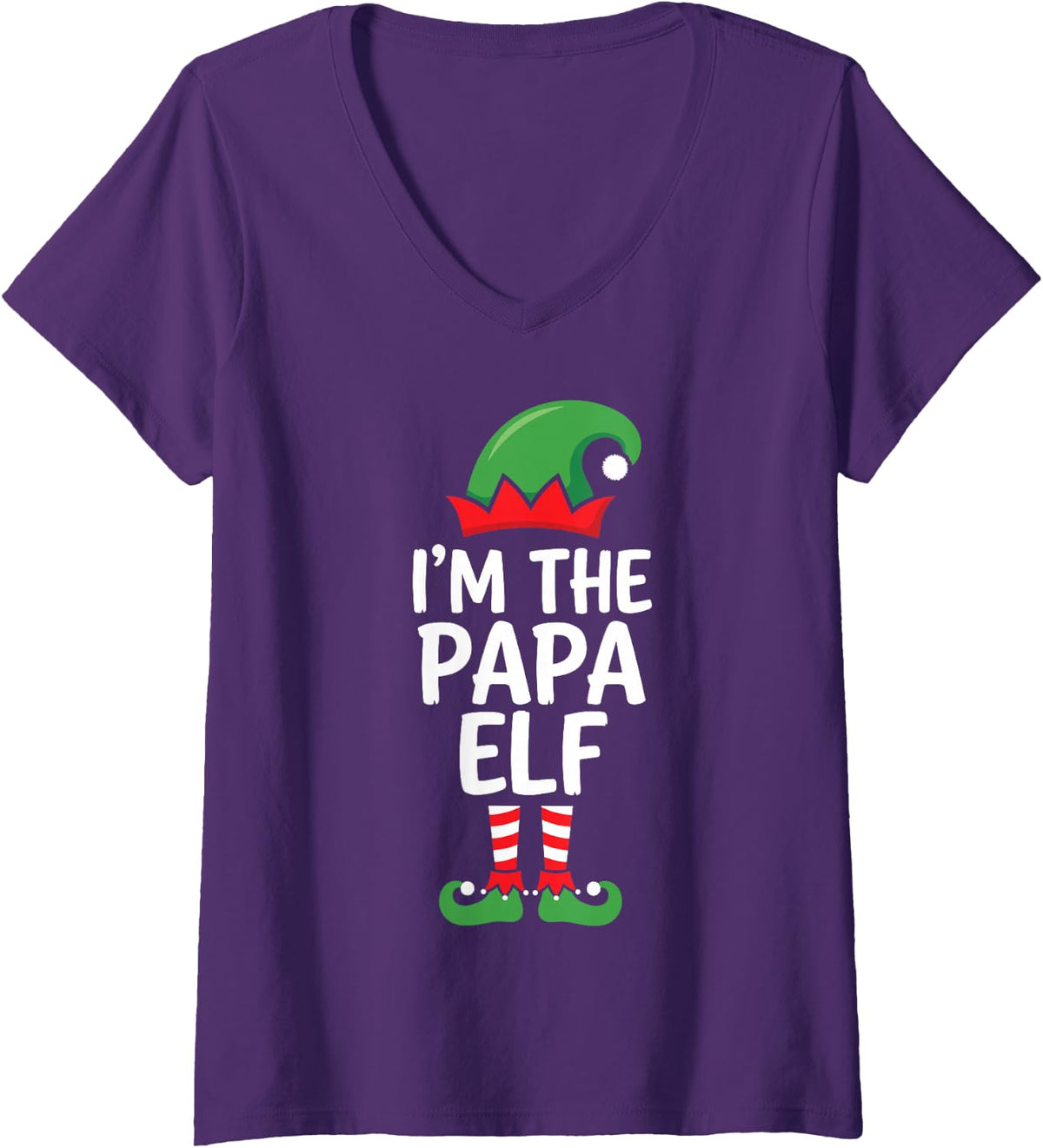 Women's I'm the Papa Elf Ugly Christmas Funny Matching Family Group V-Neck T-Shirt - Purple