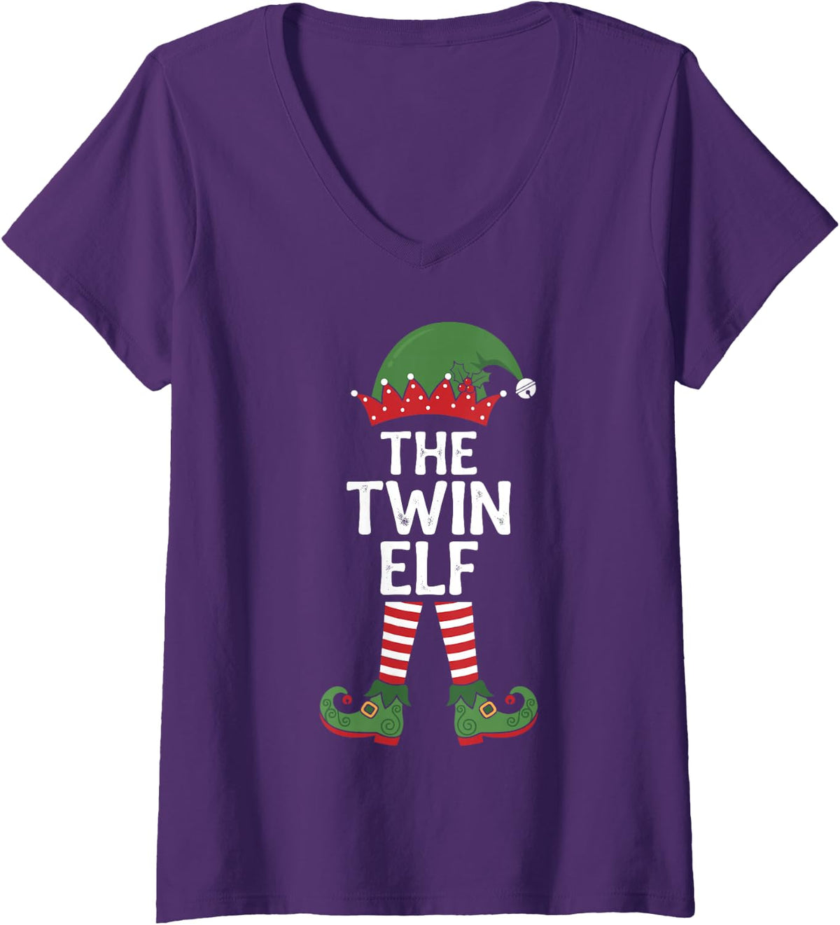 Women's The Twin Elf Funny Xmas Party Family Group Matching V-Neck T-Shirt - Purple