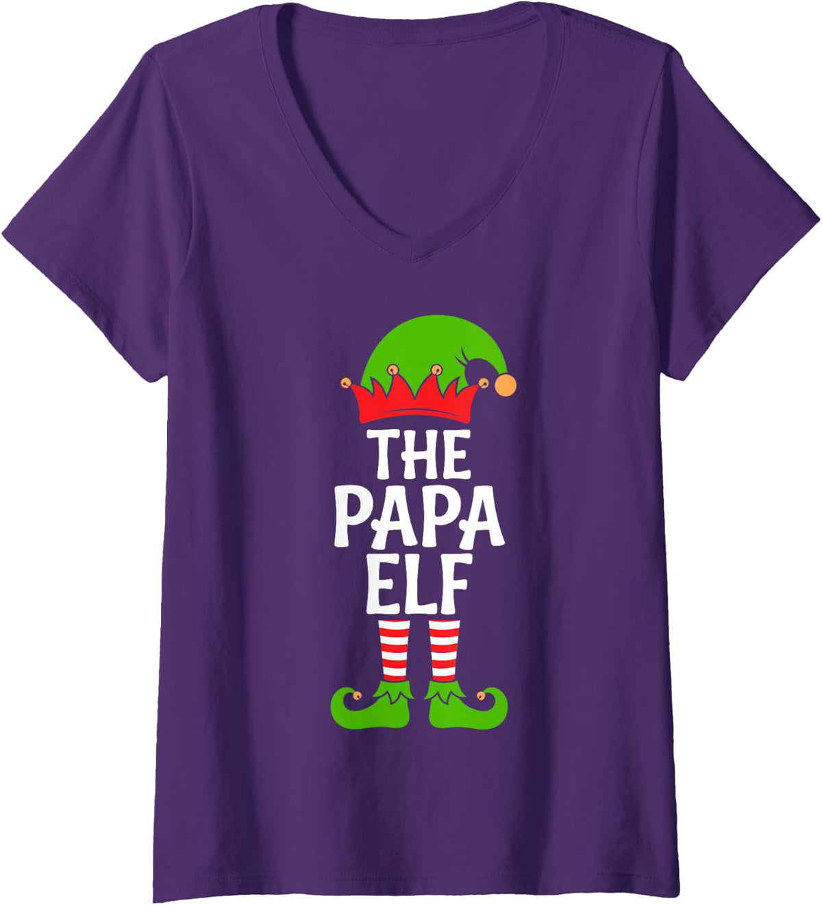Women's I'm the Papa Elf Funny Christmas Eve Matching Family Team V-Neck T-Shirt - Purple