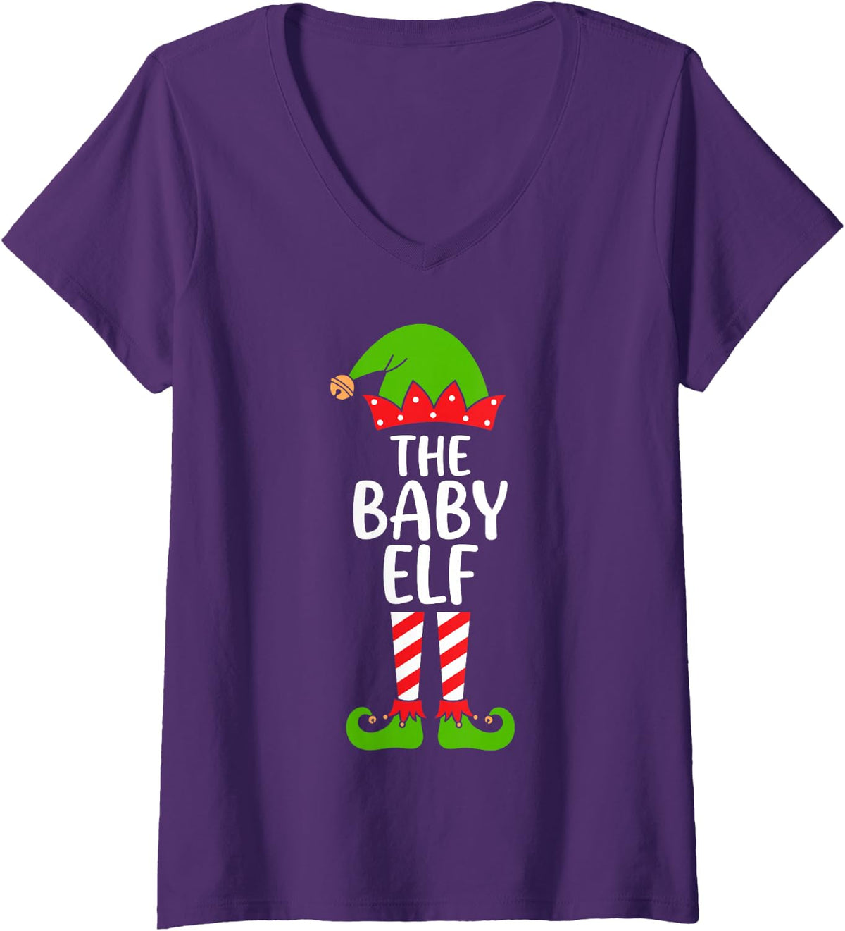 Women's The Baby Elf Christmas Costume Funny Matching Family V-Neck T-Shirt - Purple