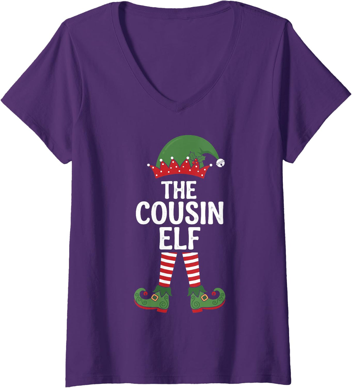 Women's The Cousin Elf Holiday Xmas Party Matching Family Group V-Neck T-Shirt - Purple