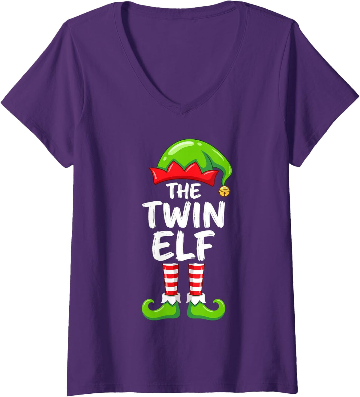 Women's The Twin Elf Cute Christmas Pajama Party Family Group V-Neck T-Shirt - Purple