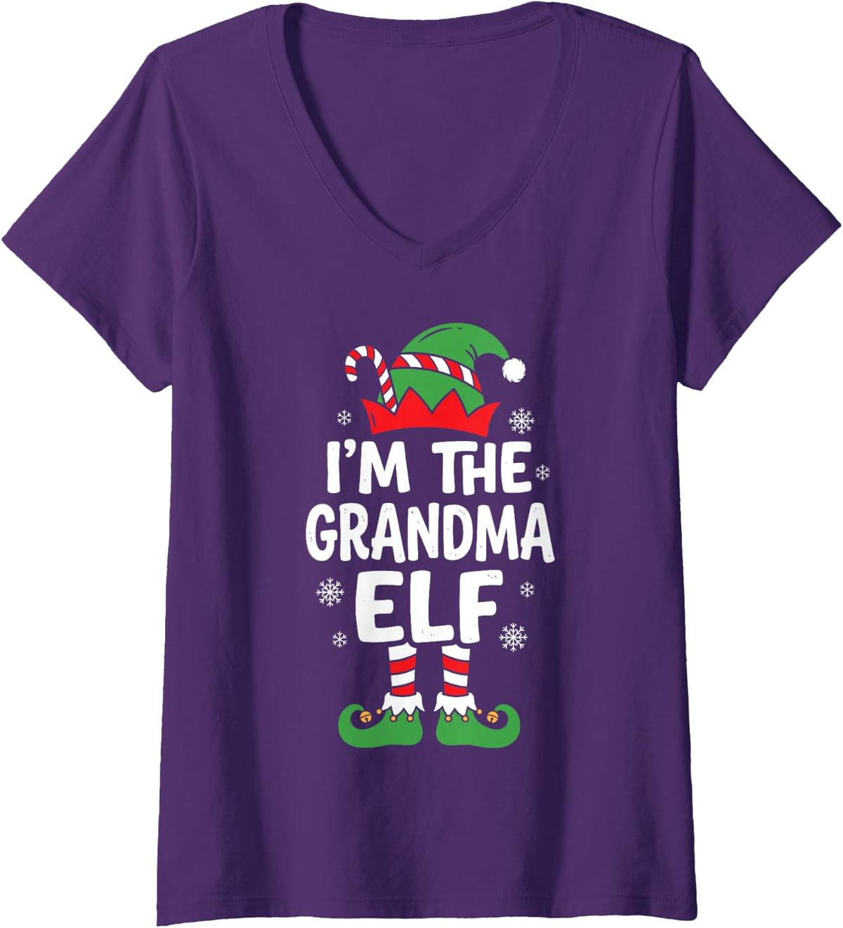Women's I'm the Grandma Elf Cute Christmas Pajama Party Family Group V-Neck T-Shirt - Purple
