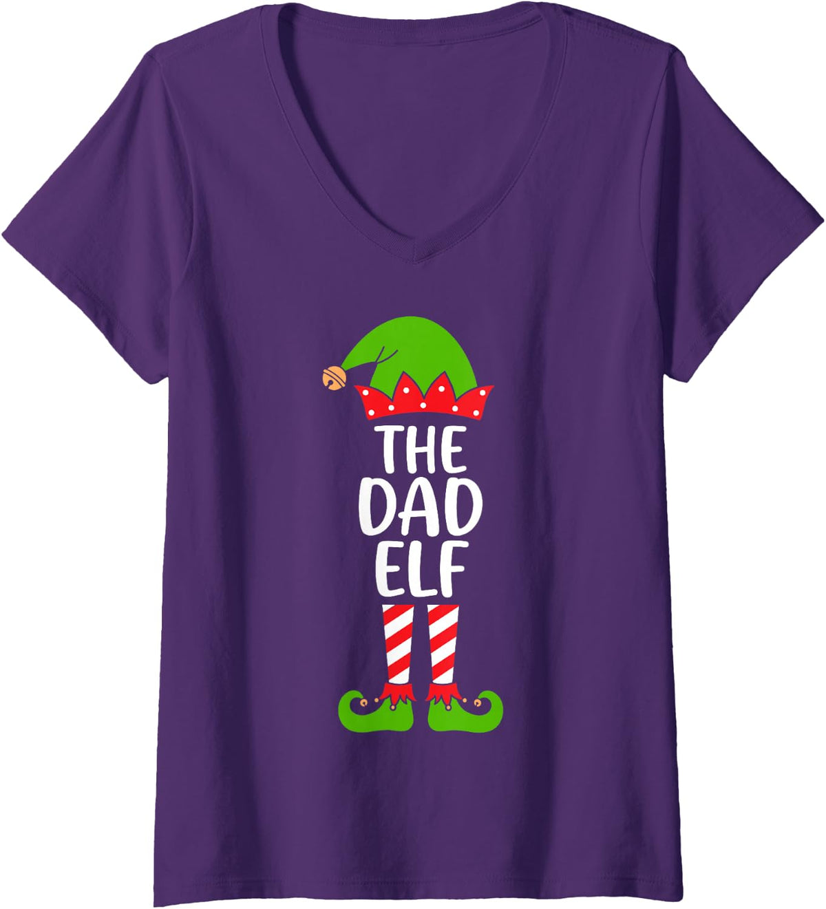 Women's The Dad Elf Christmas Costume Funny Matching Family V-Neck T-Shirt - Purple