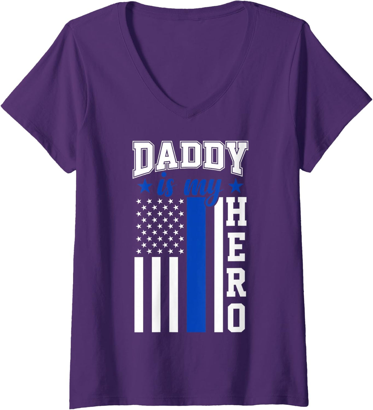 Women's Dad Police Officer Hero Flag Thin Blue Line V-Neck T-Shirt - Purple