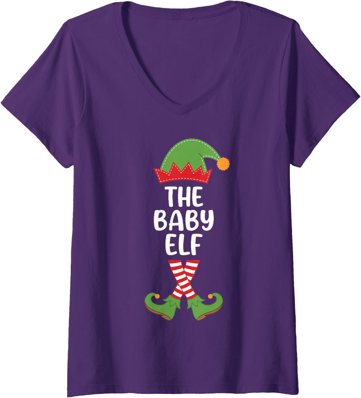 Women's The Baby Elf Holiday Season Merry Xmas Family Matching V-Neck T-Shirt - Purple