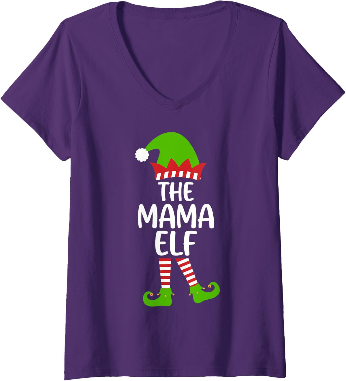 Women's I'm the Mama Elf Holiday Xmas Party Matching Family Group V-Neck T-Shirt - Purple