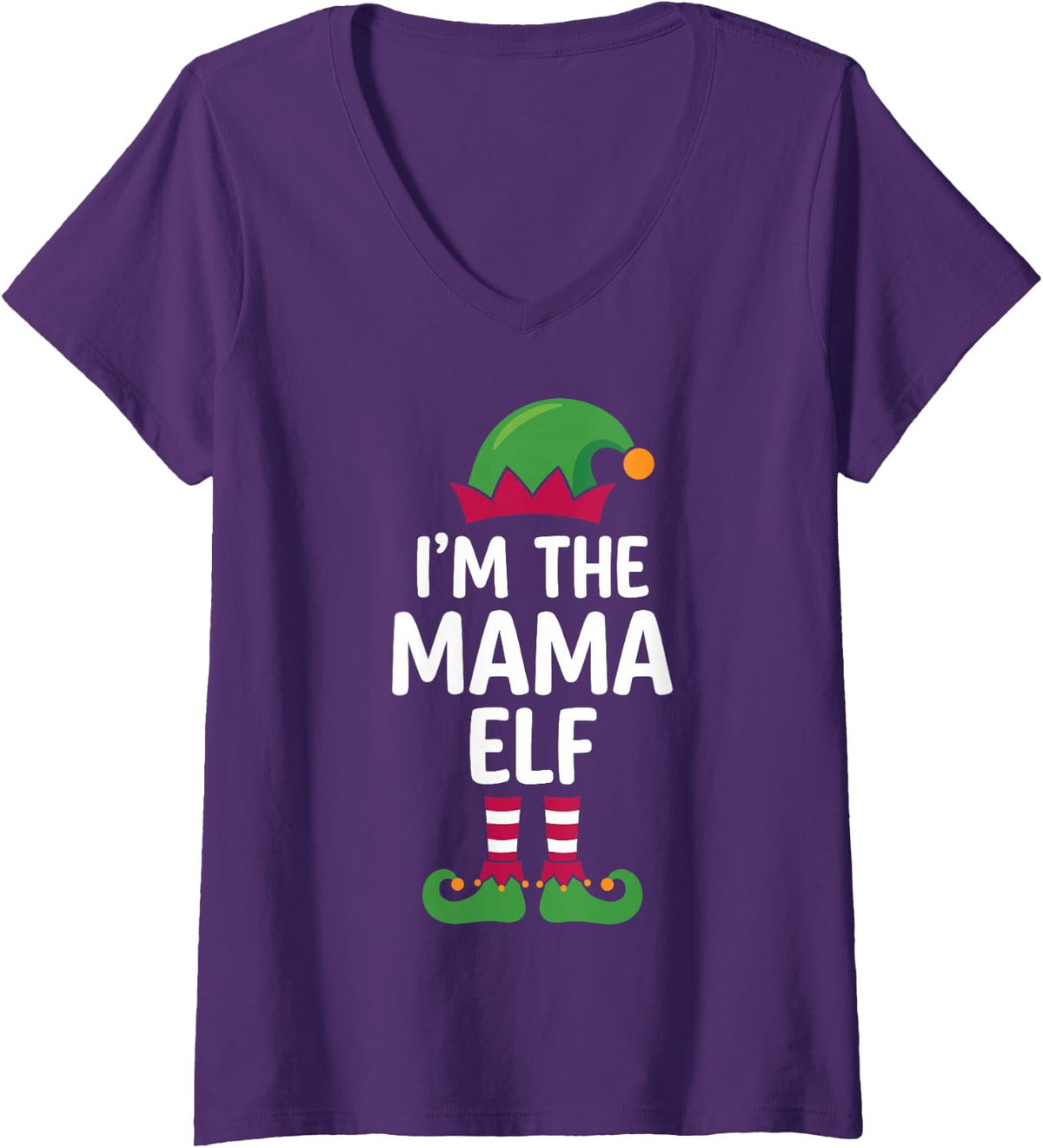 Women's I'm the Mama Elf Funny Matching Family Christmas for Moms V-Neck T-Shirt - Purple