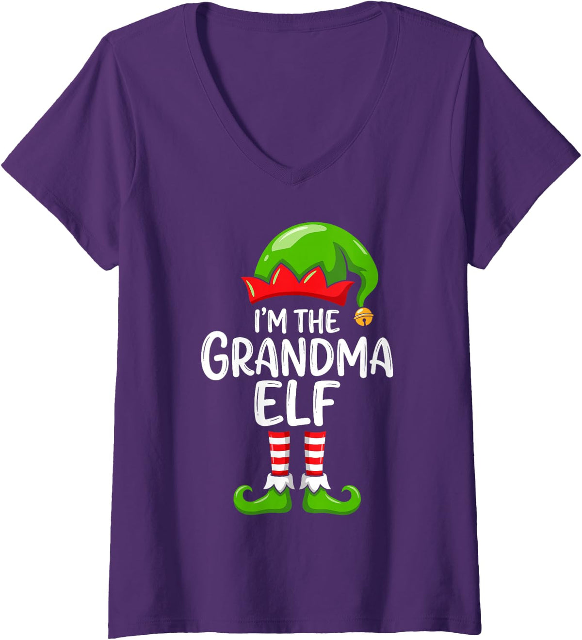 Women's I'm the Grandma Elf Funny Santa's Helper Matching Christmas V-Neck T-Shirt - Purple