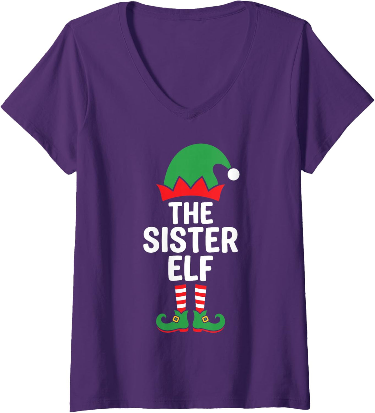 Women's The Sister Elf Funny Christmas Eve Matching Family Team V-Neck T-Shirt - Purple