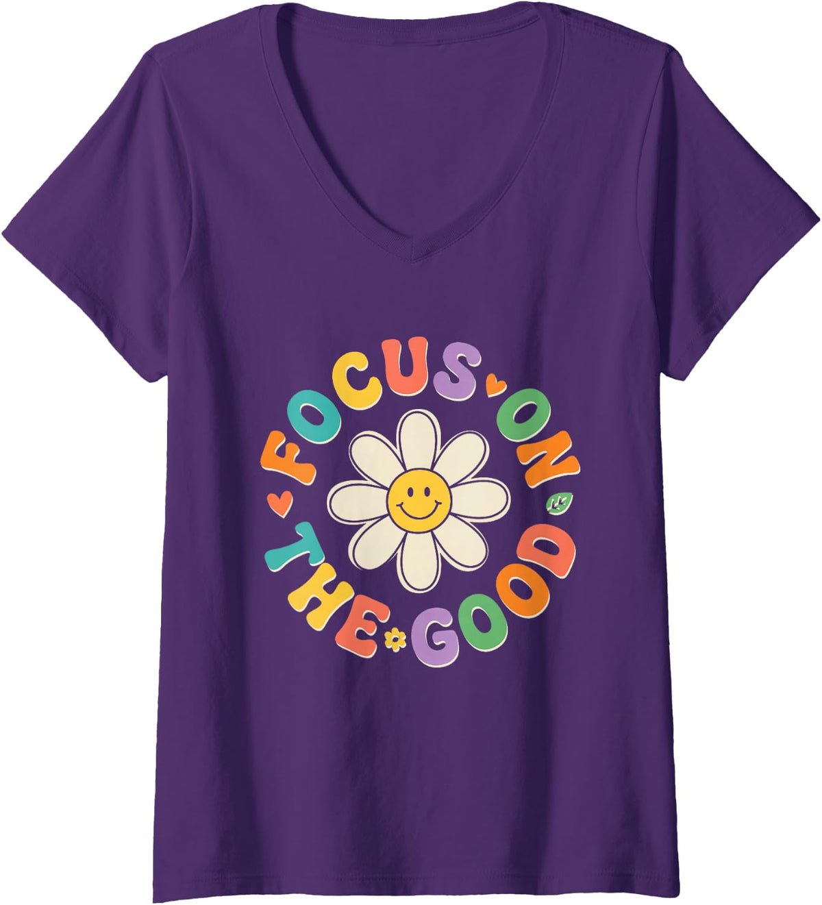Women's Focus On The Good Mental Health Awareness Positive Quote V-Neck T-Shirt - Purple