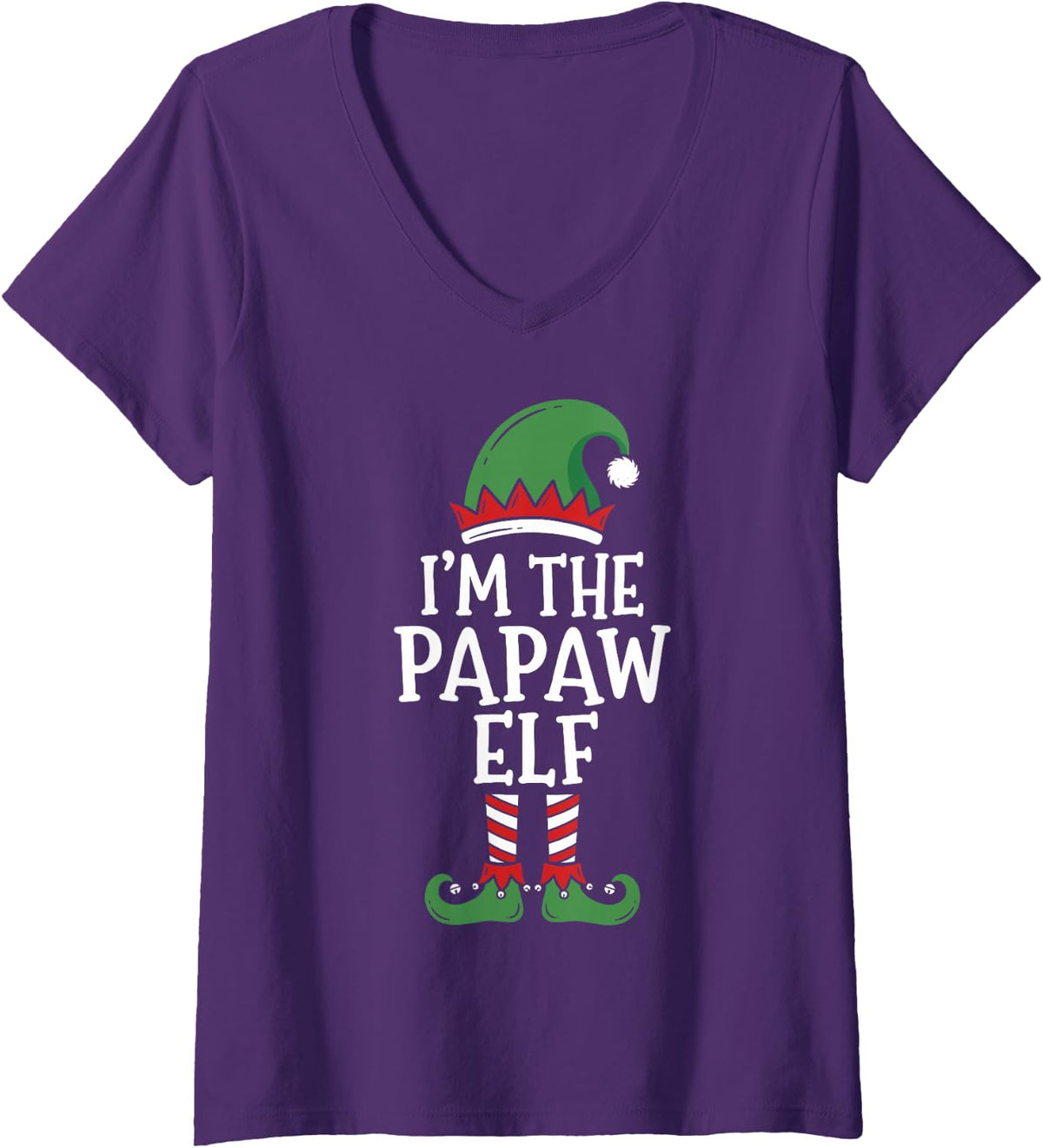 Women's I'm the Papaw Elf Matching Family Christmas 2026 Funny Crew V-Neck T-Shirt - Purple