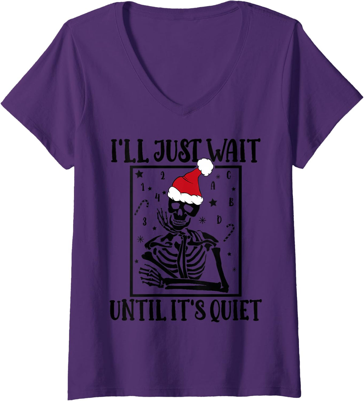 Women's Christmas Teacher I'll Just Wait Until It's Quiet Teacher V-Neck T-Shirt - Purple