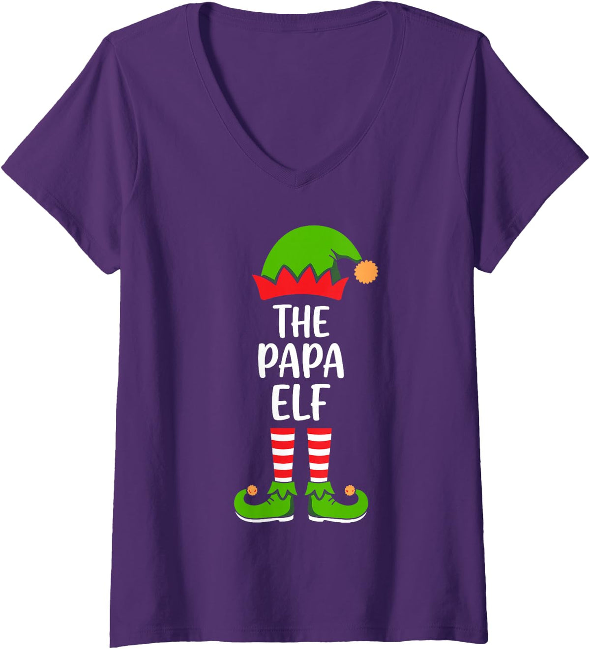Women's The Papa Elf Funny Santa's Helper Matching Christmas V-Neck T-Shirt - Purple
