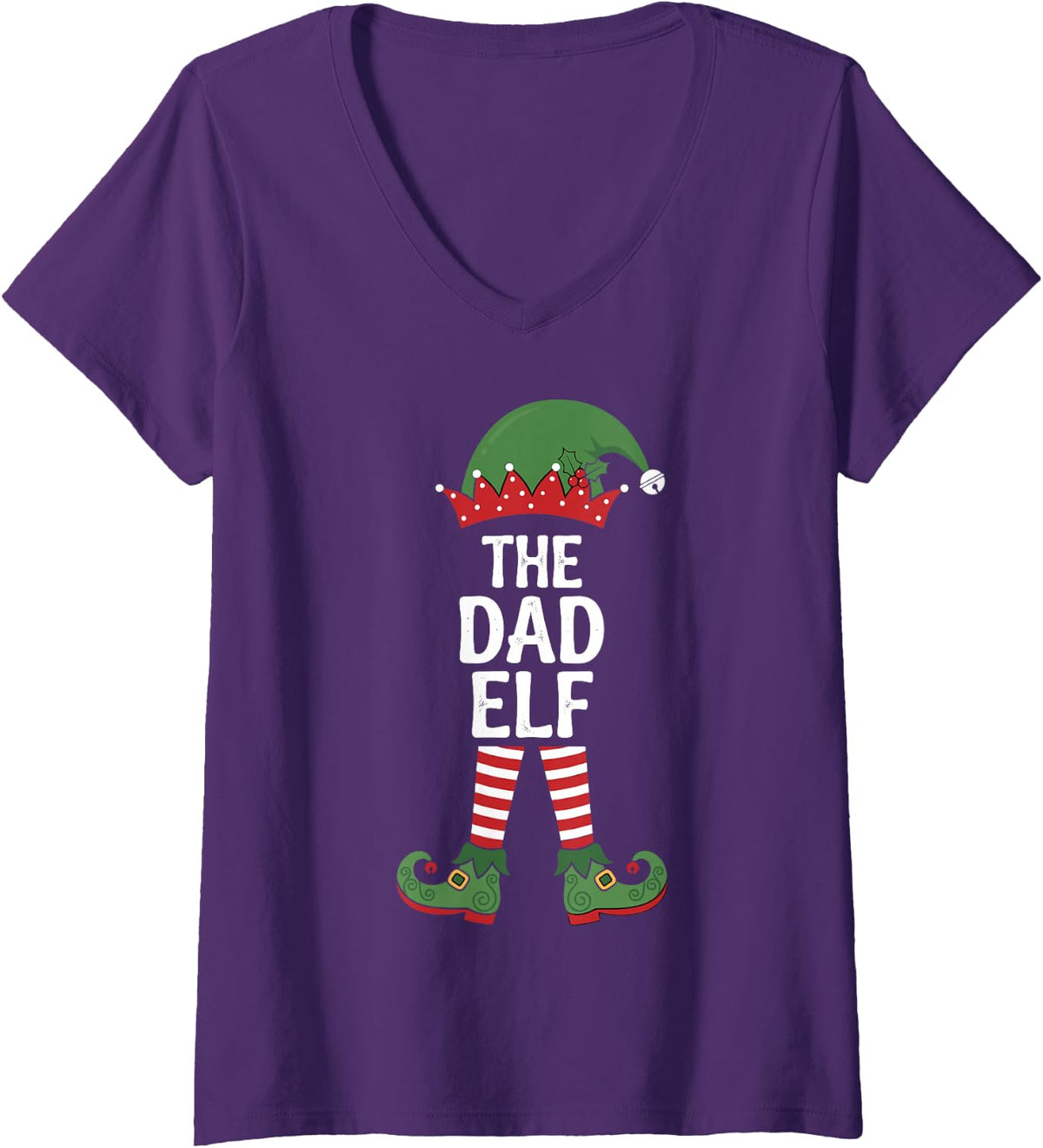 Women's The Dad Elf Holiday Xmas Party Matching Family Group V-Neck T-Shirt - Purple