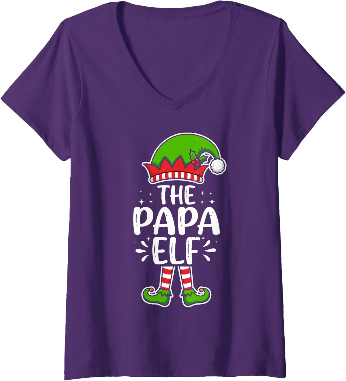 Women's I'm the Papa Elf Christmas Costume Funny Matching Family V-Neck T-Shirt - Purple