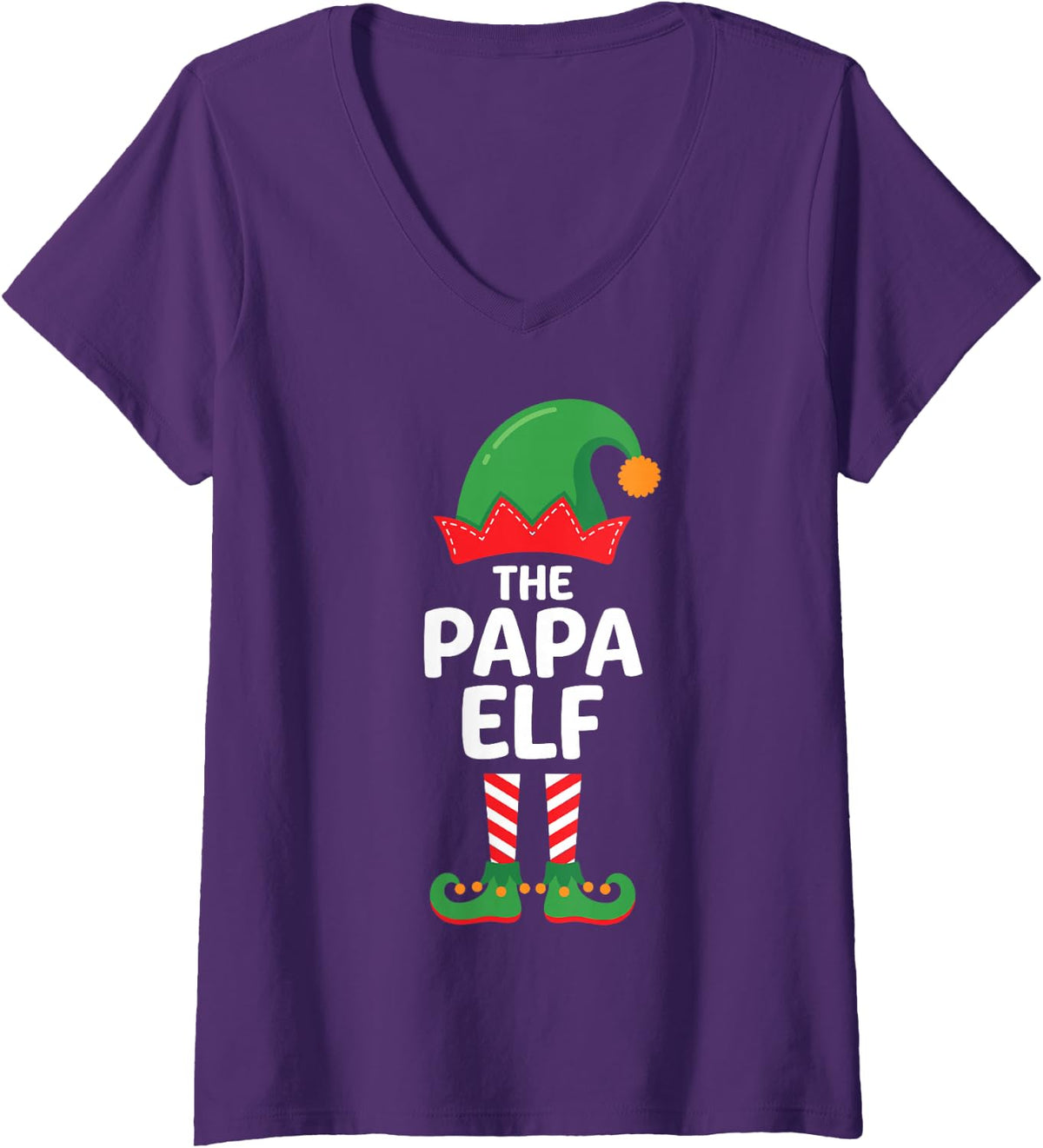 Women's The Papa Elf Ugly Christmas Funny Matching Family Group V-Neck T-Shirt - Purple
