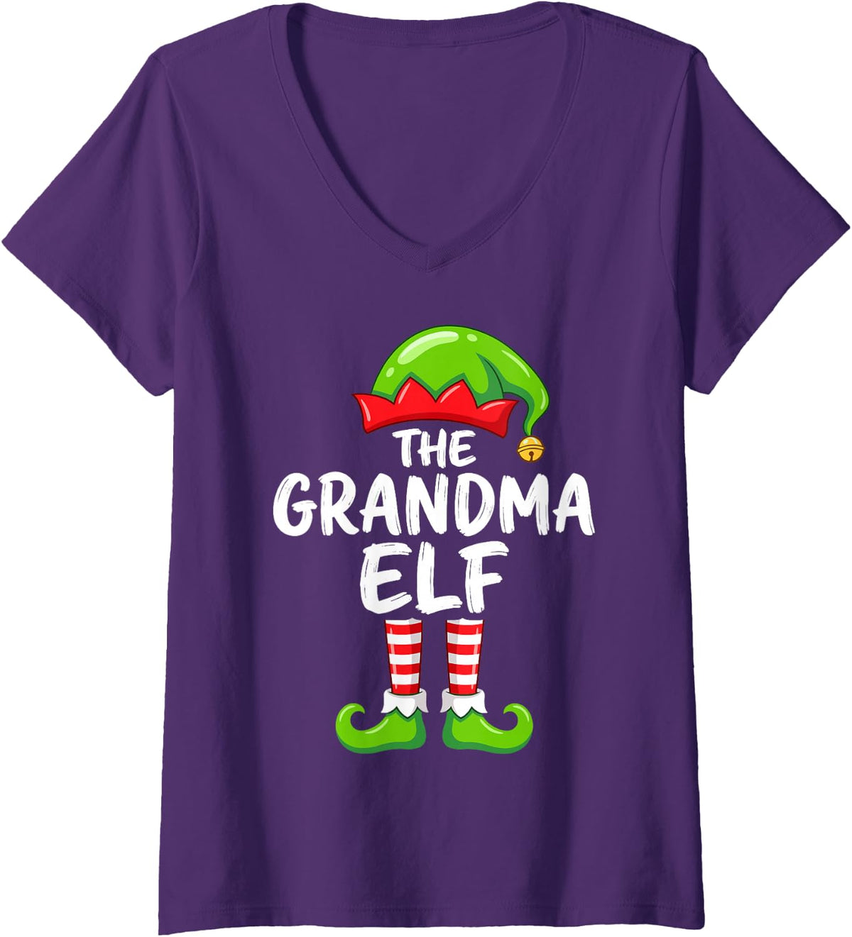 Women's The Grandma Elf Cute Christmas Pajama Party Family Group V-Neck T-Shirt - Purple