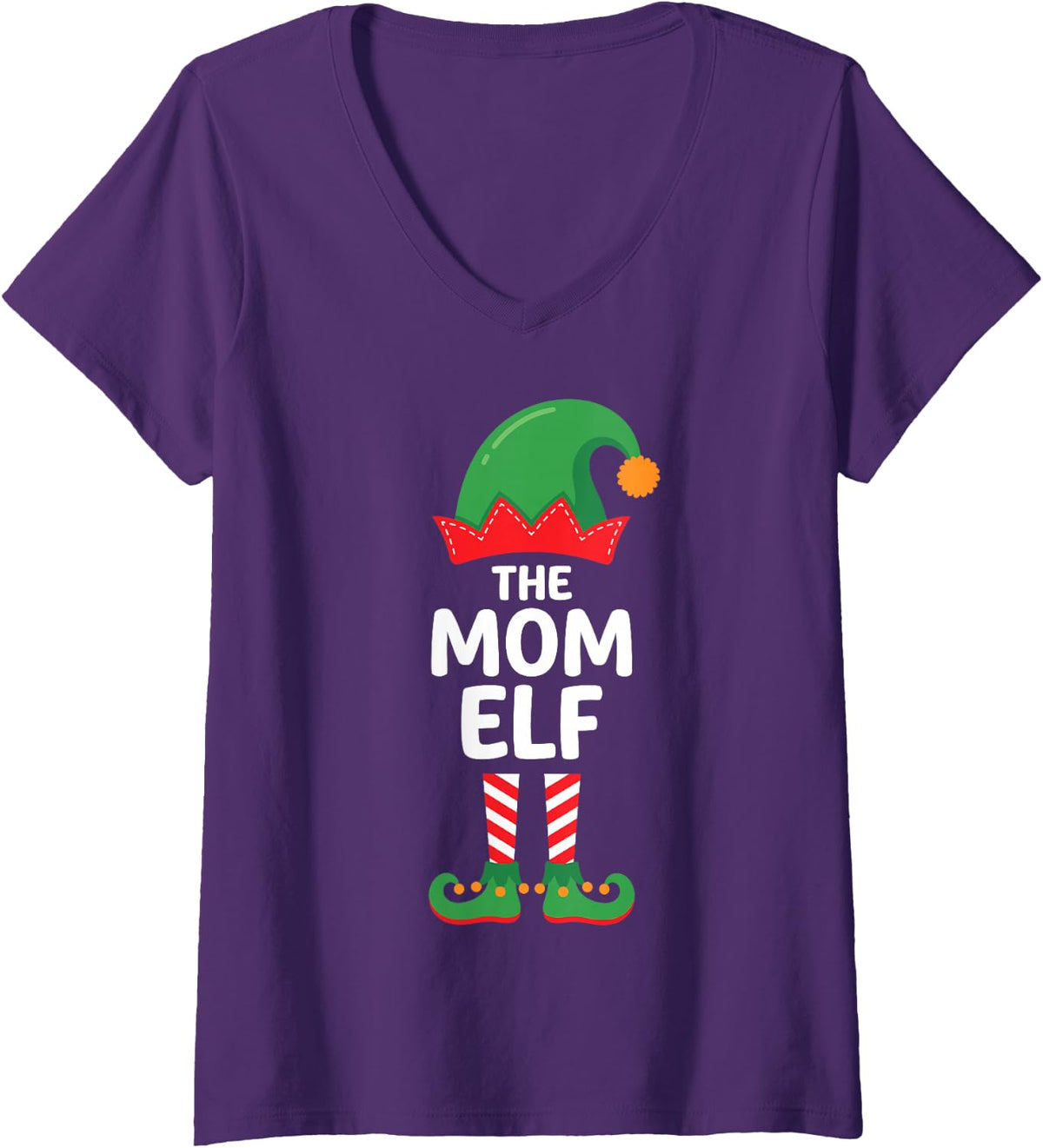 Women's The Mom Elf Ugly Christmas Party Funny Family Matching V-Neck T-Shirt - Purple
