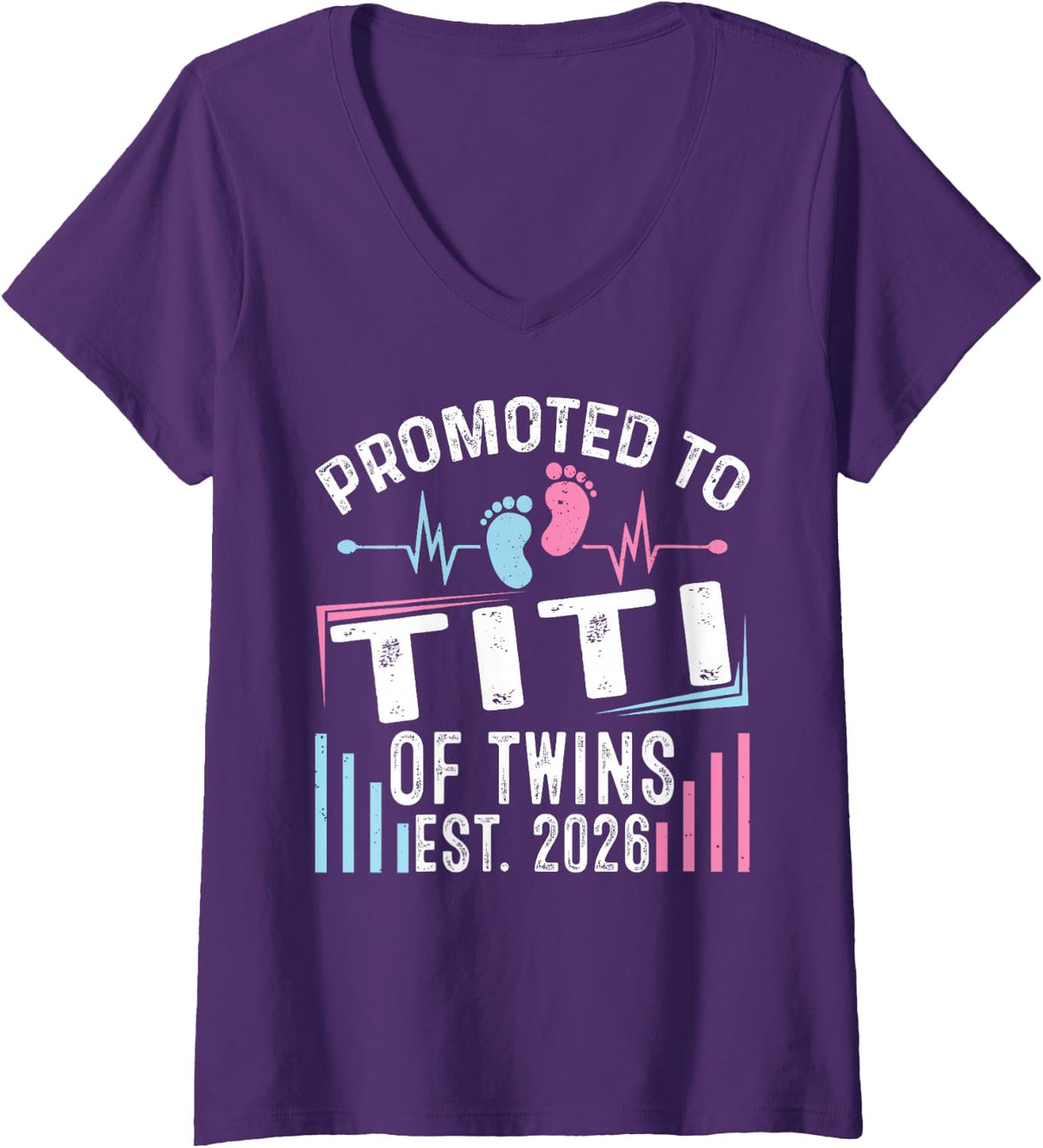Women's Promoted to Titi of Twins Est 2026 Baby Shower V-Neck T-Shirt - Purple