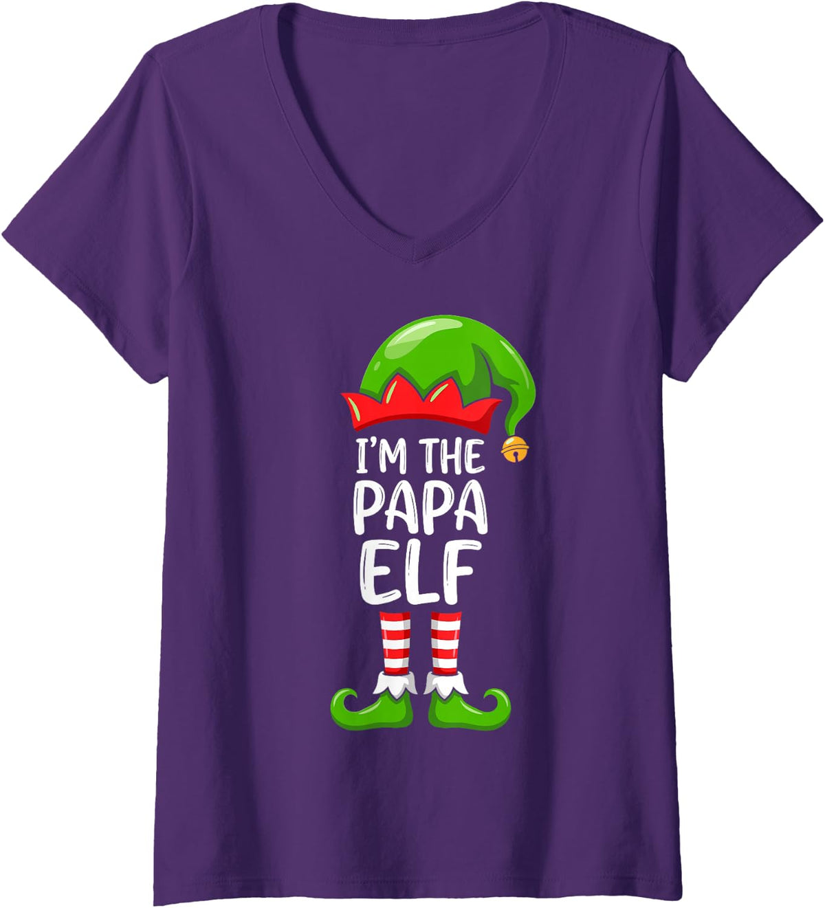 Women's I'm the Papa Elf Funny Santa's Helper Matching Christmas V-Neck T-Shirt - Purple