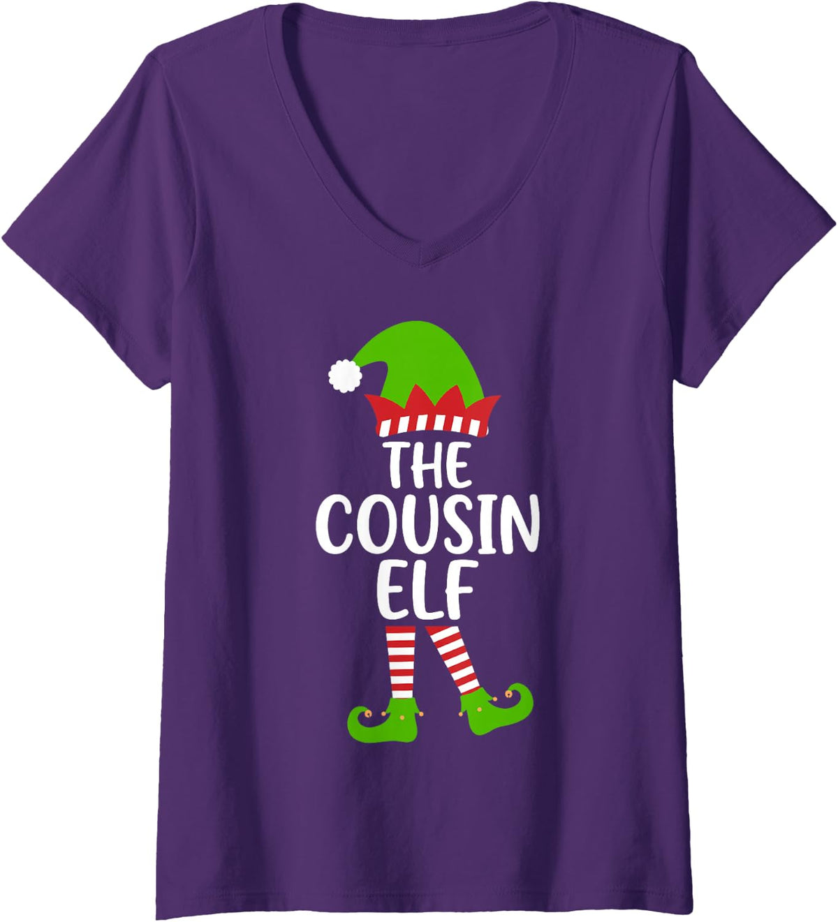 Women's I'm the Cousin Elf Holiday Xmas Party Matching Family Group V-Neck T-Shirt - Purple