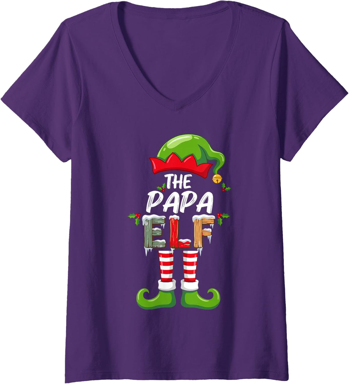 Women's The Papa Elf Christmas Morning Matching Family Crew V-Neck T-Shirt - Purple