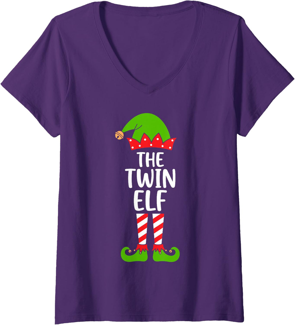Women's The Twin Elf Christmas Costume Funny Matching Family V-Neck T-Shirt - Purple