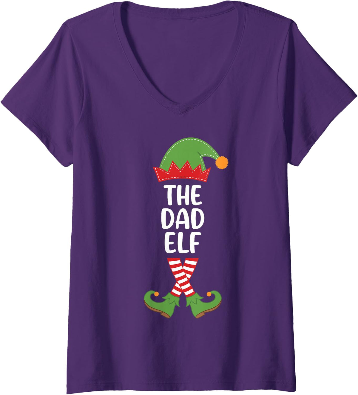 Women's The Dad Elf Funny Holiday Season Matching Family Xmas V-Neck T-Shirt - Purple