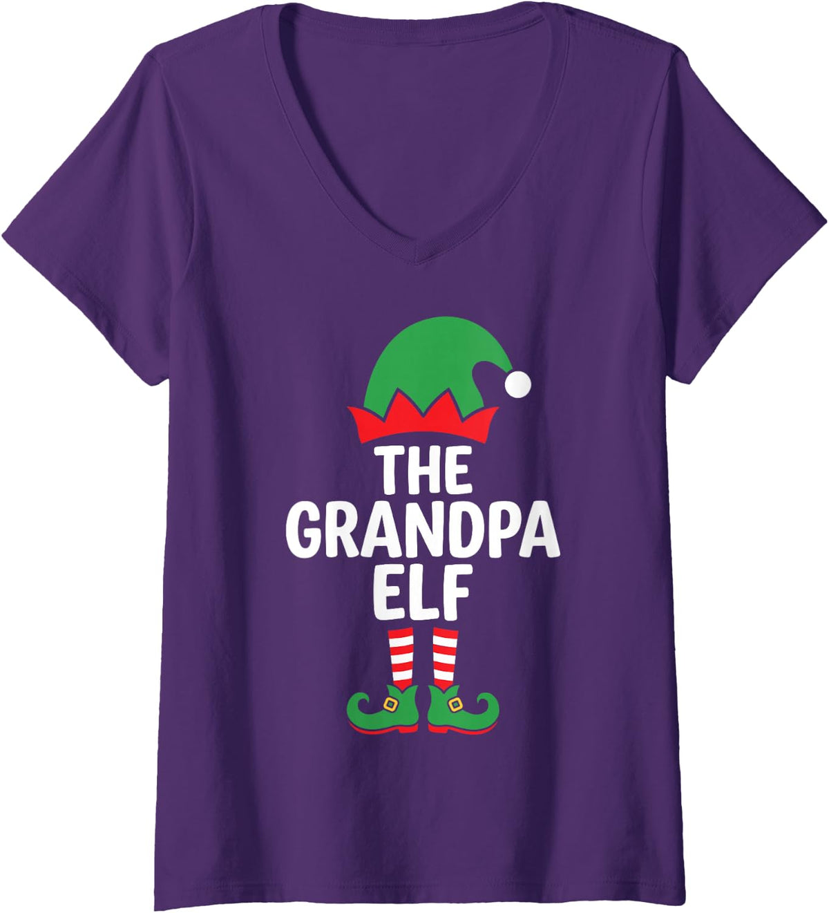 Women's The Grandpa Elf Cute Christmas Eve Matching Family V-Neck T-Shirt - Purple