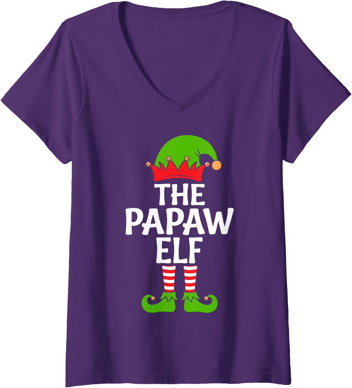 Women's I'm the Papaw Elf Funny Christmas Eve Matching Family Team V-Neck T-Shirt - Purple