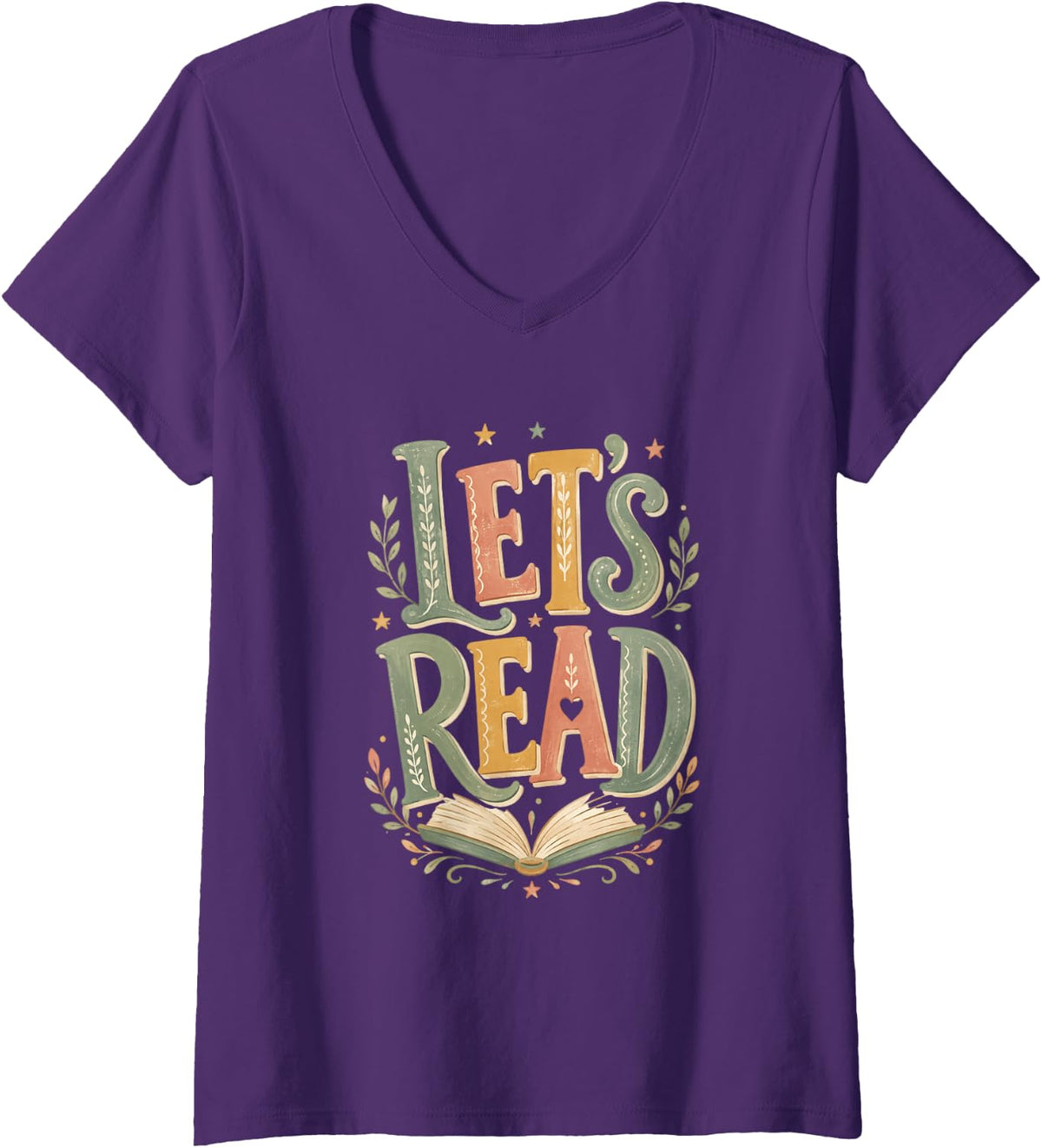 Women's Lets Read Book Lover Library Reading Teacher V-Neck T-Shirt - Purple