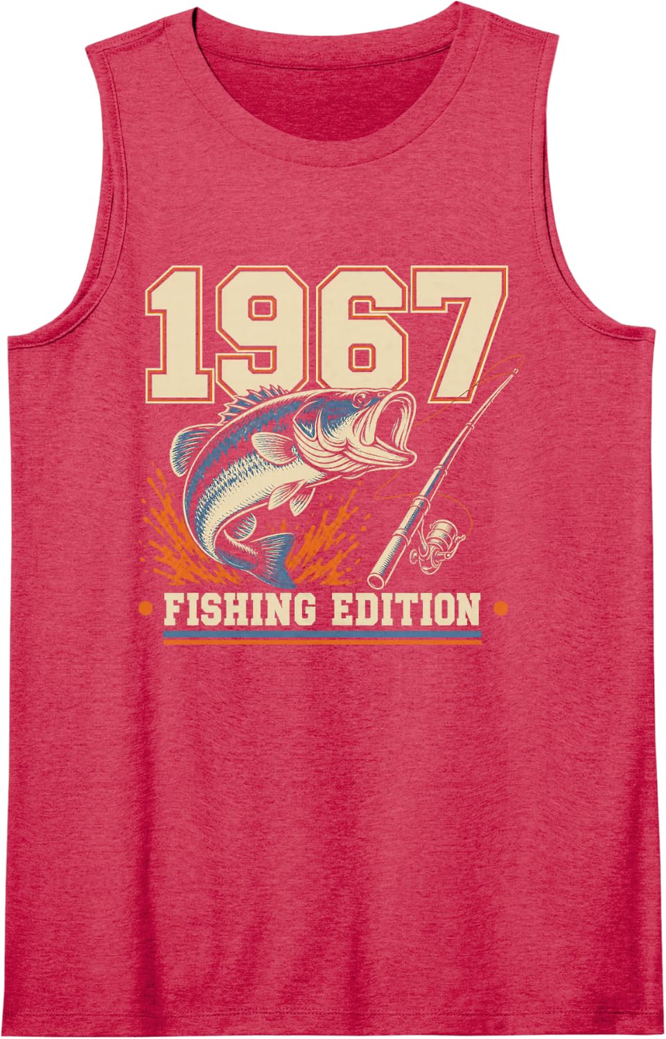 1967 Fishing Edition Vintage Bass Fishing Angler Sleeveless Tank Top - Red