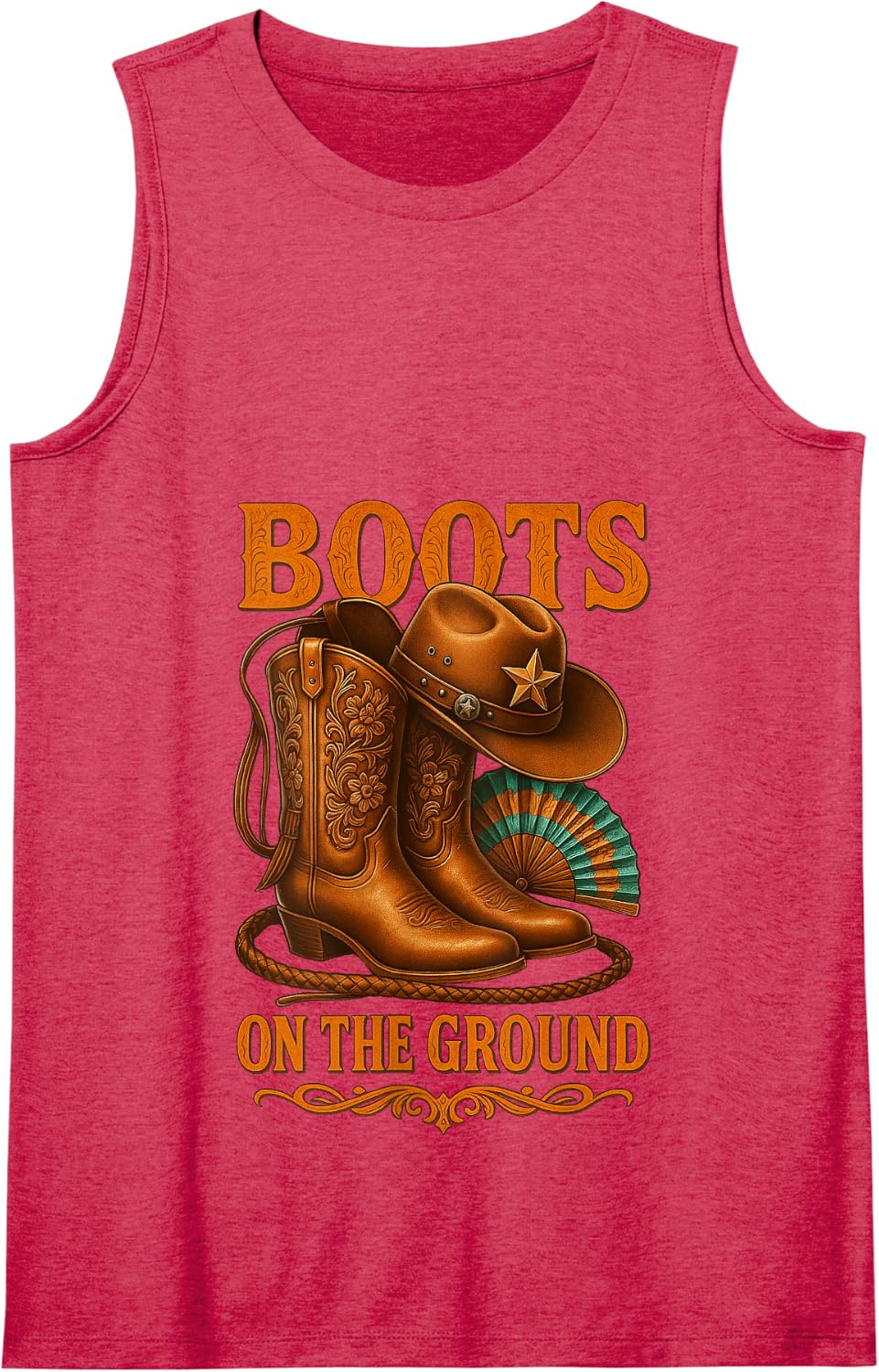 Retro Western Cowgirl Cowboy Boots On The Ground Linedance Tank Top - Red