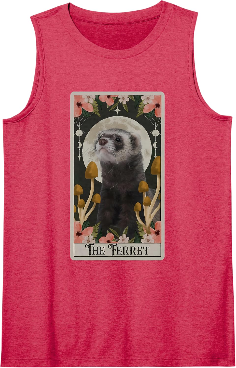 Vintage Ferret Tarot Card Floral Pet Cute Animal Lovers Moon Sleeveless Tank Top - Red