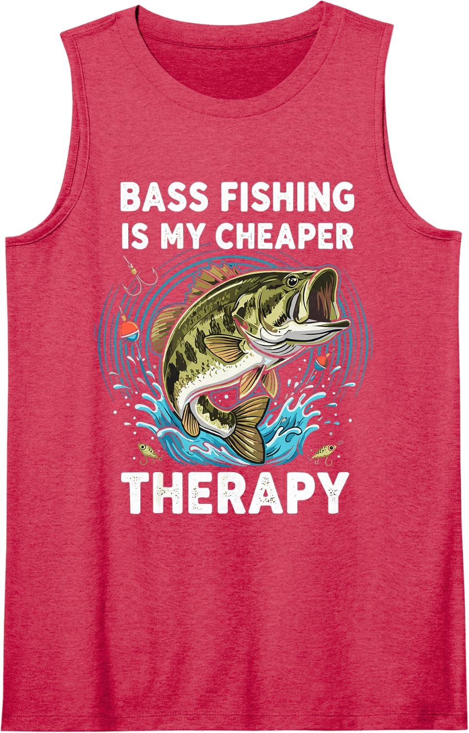 Funny Bass Fishing Sleeveless Tank Top - Red