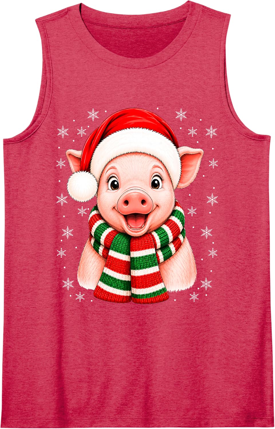 Pig Christmas Santa Hat Scarf Cute Pig Xmas Fun Sleeveless Tank Top - Red
