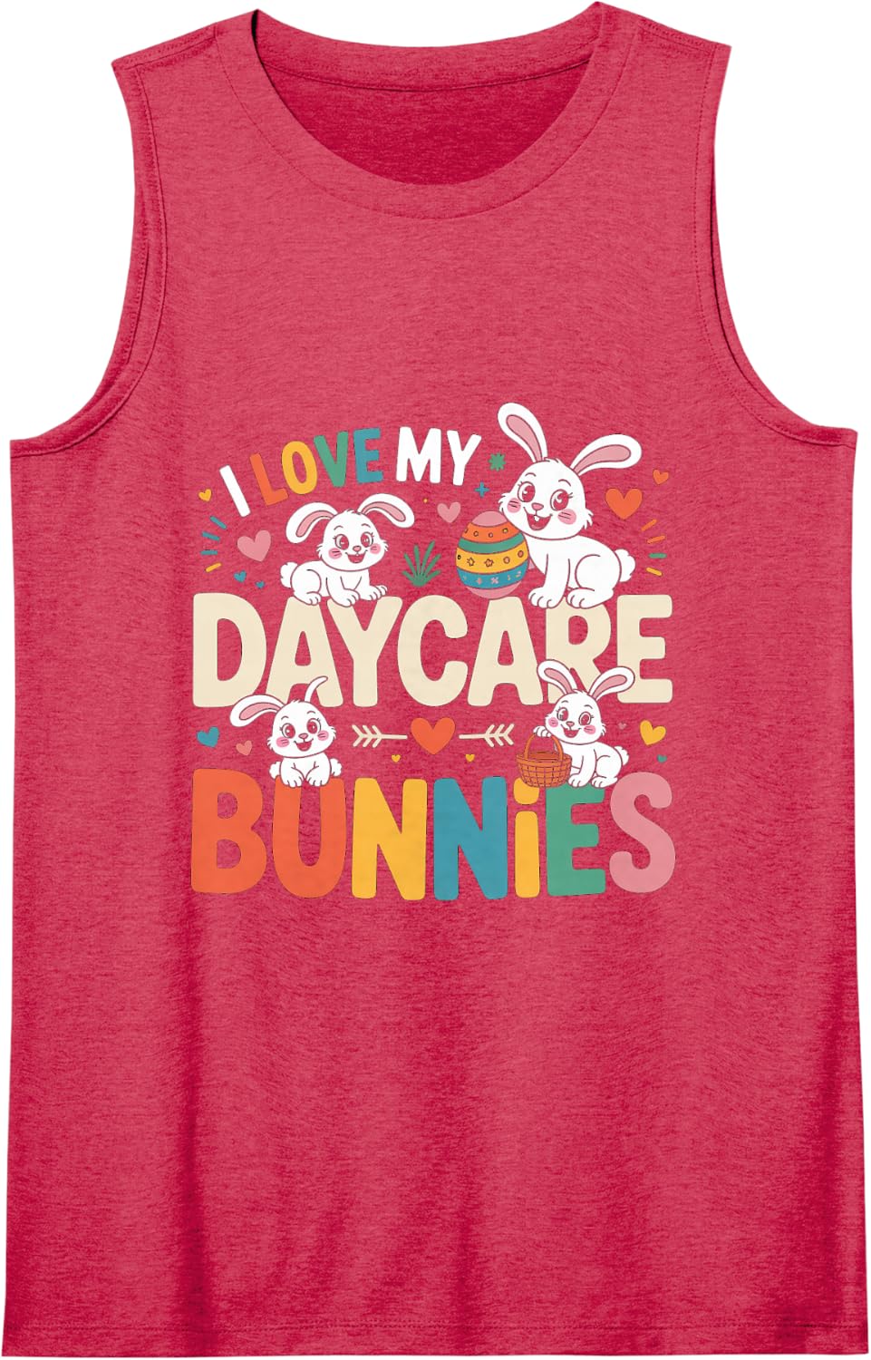 I Love My Daycare Bunnies Easter Bunny Group Sleeveless Tank Top - Red