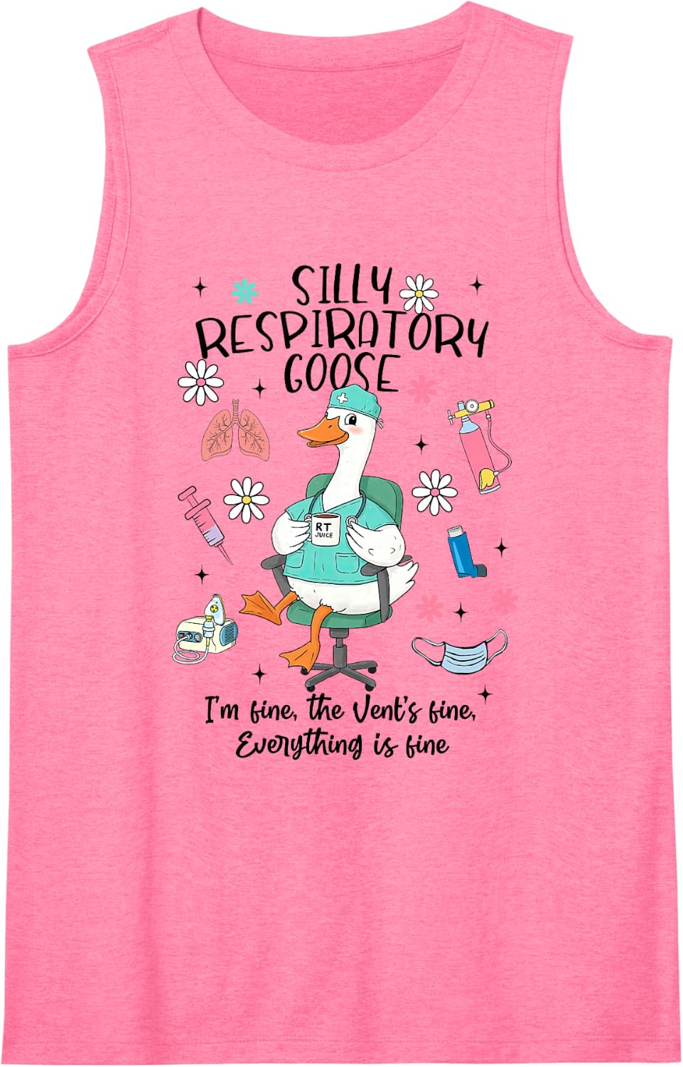 Silly Respiratory Goose Medical RT Therapist Appreciation Sleeveless Tank Top - Pink