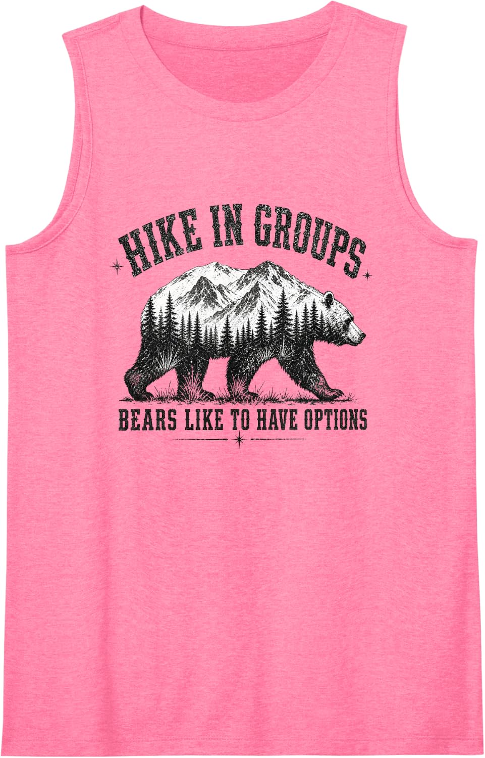 Hike in Groups Bears Like to Have Options Mountain Bear Sleeveless Tank Top - Pink