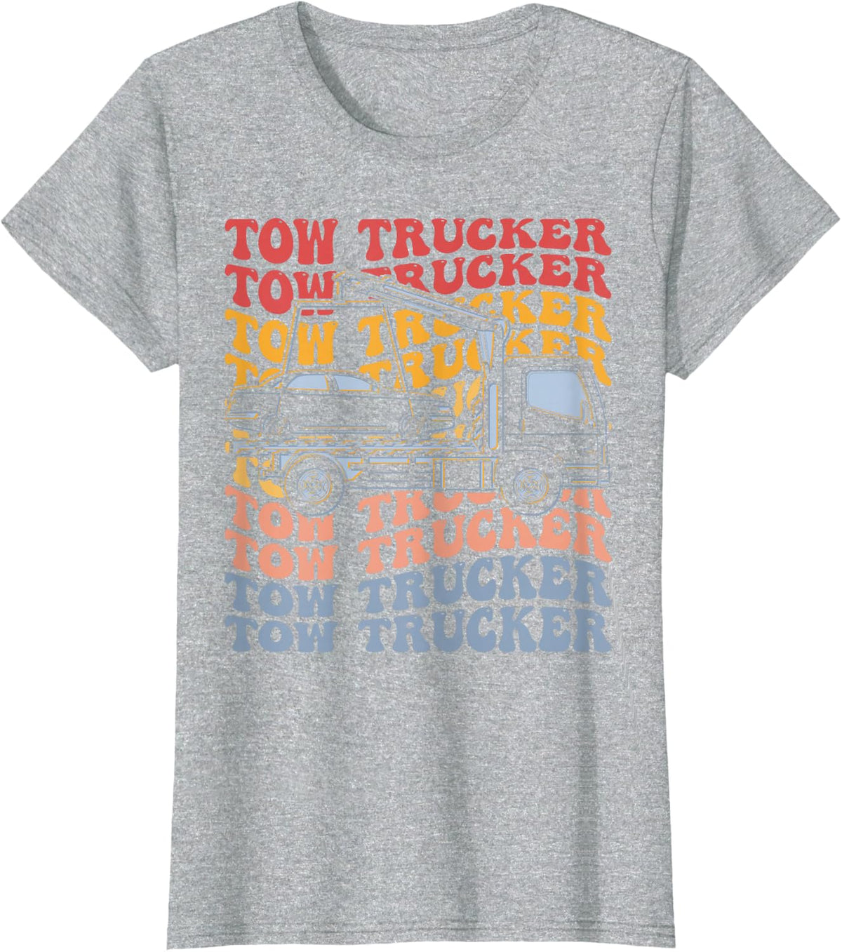 Tow Trucker Groovy Tow Trucking Tow Truck Driver Towing T-Shirt - Heather Grey