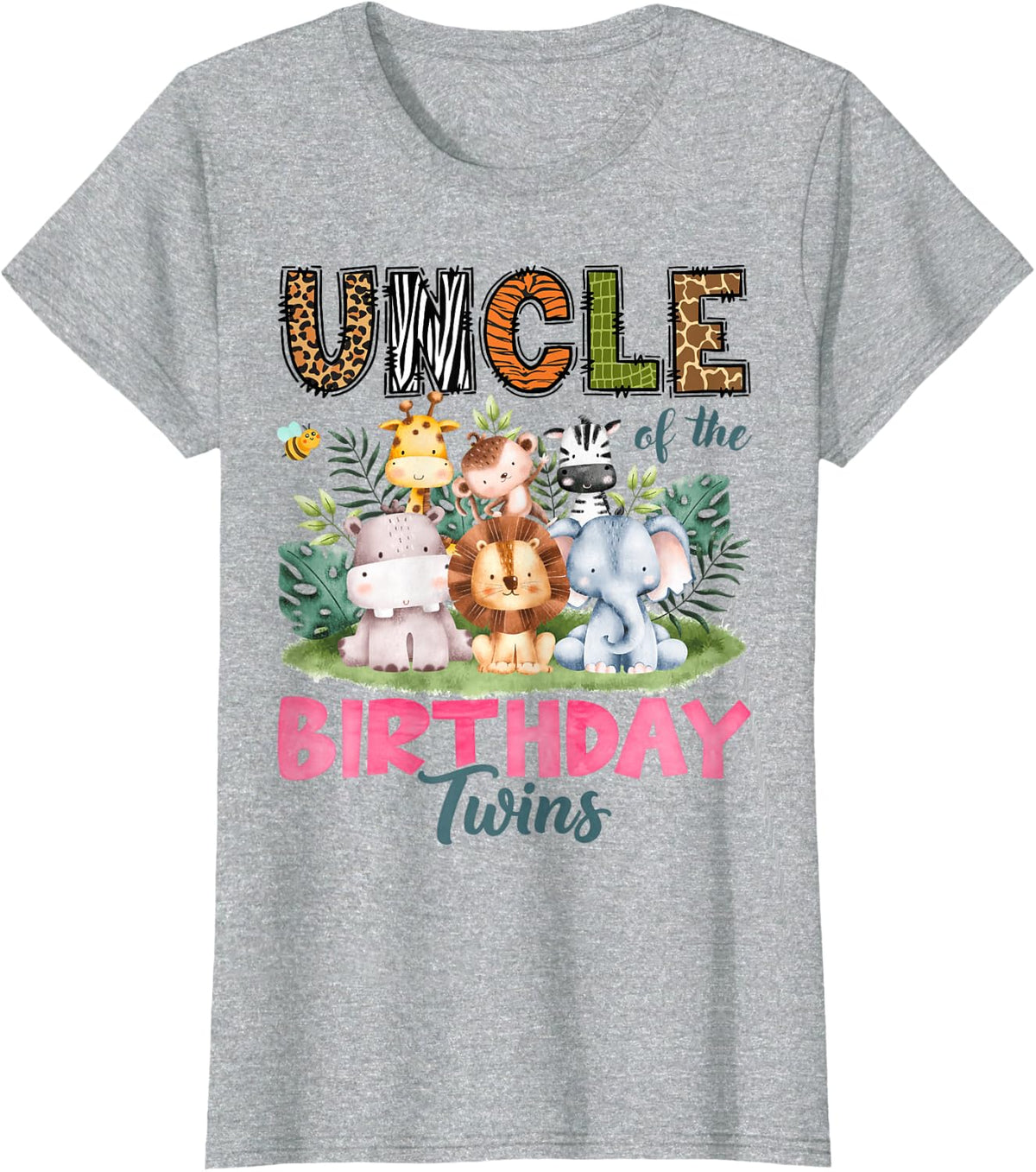 Uncle of The Birthday Twins Safari Jungle Animals Lover T-Shirt - Heather Grey