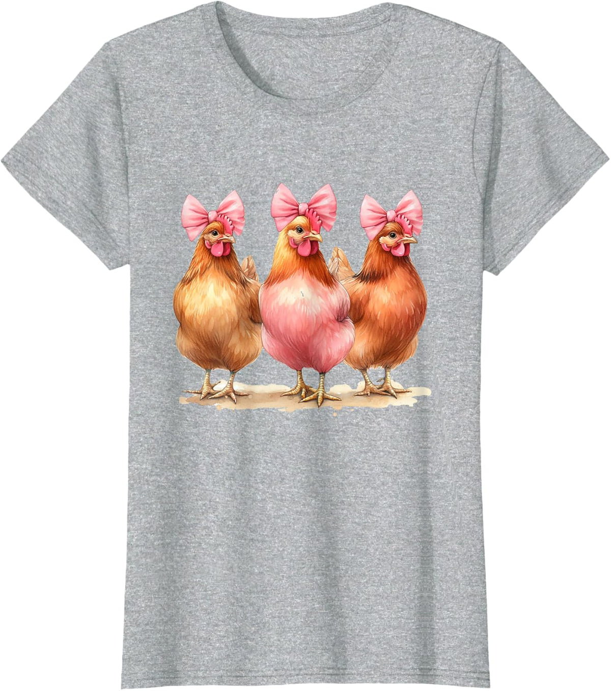 Chicken Mom Chicken Lover Farm Life Chickens With Pink Bows T-Shirt - Heather Grey