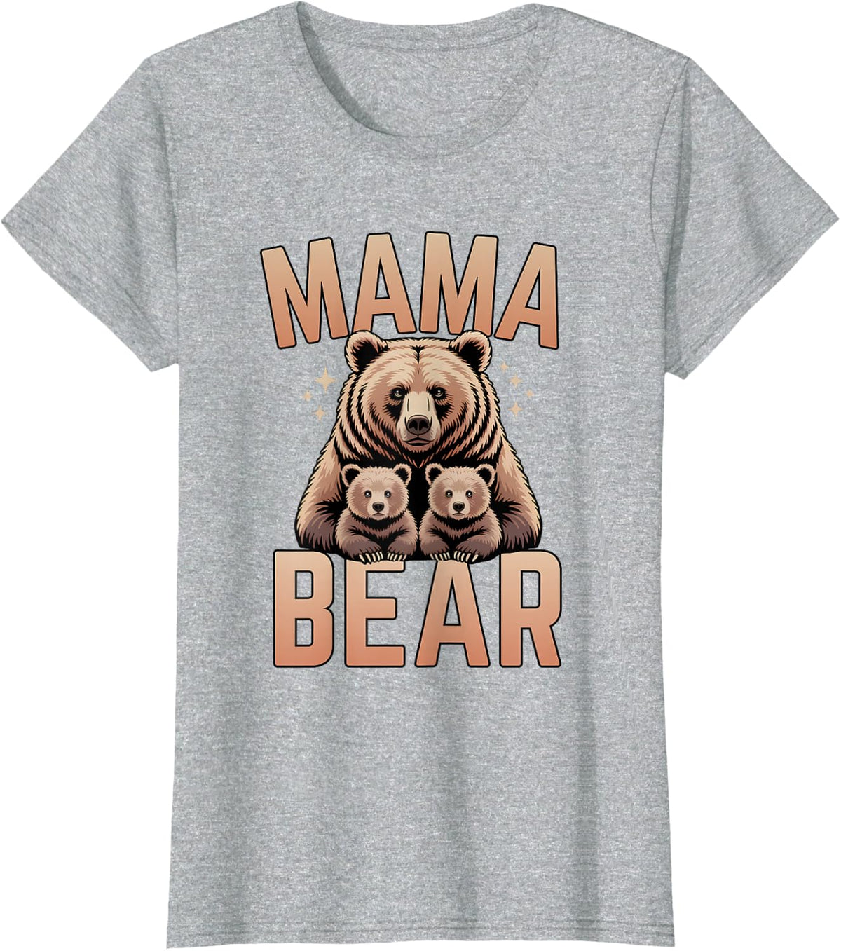 Mama Bear with Two Cubs Best Mother Ever Retro T-Shirt - Heather Grey