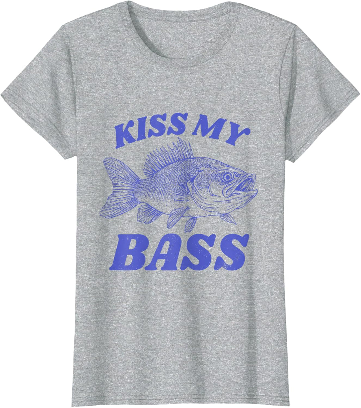 Funny Kiss My-Bass Fishing Lover T-Shirt - Heather Grey