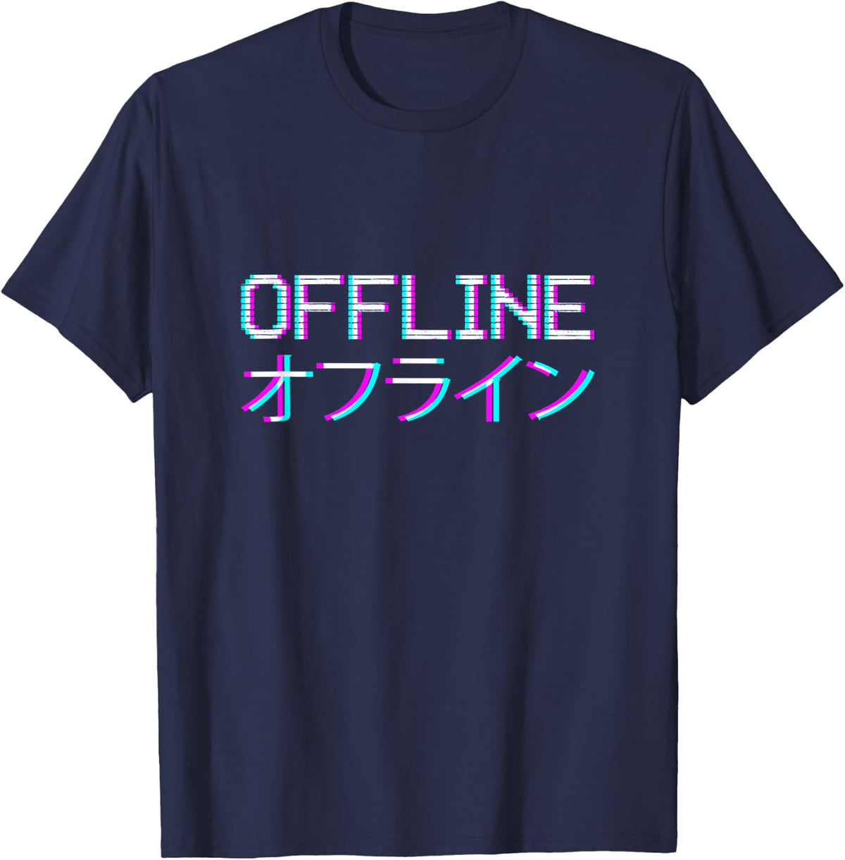 Offline Japanese Saying Vaporwave Aesthetic T-Shirt - Navy Blue